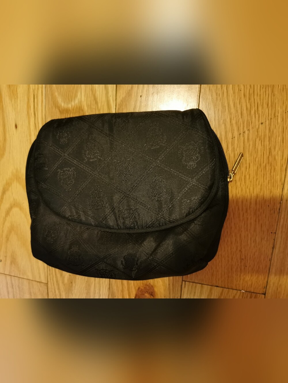 Princess Marcella Borghese Black Make up Bag Zipper Case w/ Mirror 9x6x2"